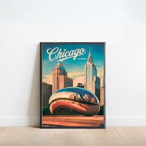 Chicago Vintage Travel Poster - Chicago Print, Illinois Wall Art, Framed, Gift Illinois Present