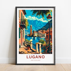 Lugano Travel Print - Lugano poster, Switzerland Wall Art, Framed present, Gift Switzerland Present, Customized your text