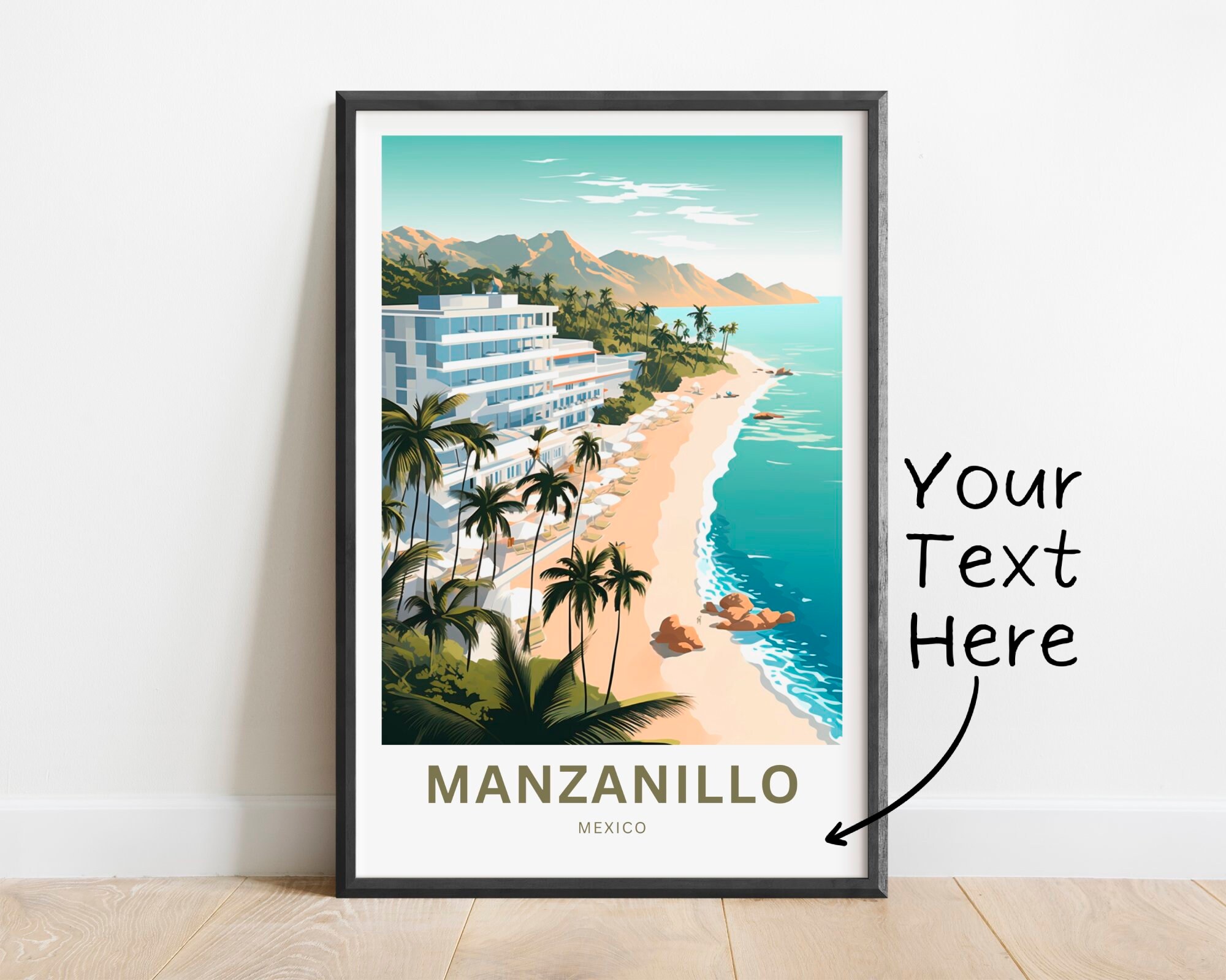 Personalized Manzanillo Travel Print - Manzanillo poster, Mexico Wall Art, Framed present, Gift Mexico Present