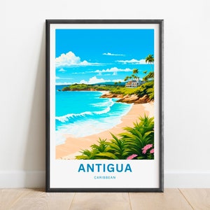 Antigua Travel Print - Antigua poster, Caribbean Wall Art, Framed present, Gift Antigua & Barbuda Antigua Present, Personalized Text