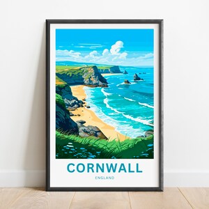 Cornwall Travel Print - Cornwall poster, England Wall Art, Framed present, Gift England Present