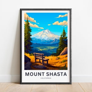 Mount Shasta Travel Print - Mount Shasta poster, California Wall Art, Framed present, Gift California Present