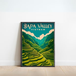 Sapa Valley Vintage Travel Poster - Sapa Valley print, Vietnam Wall Art, Framed present, Gift Vietnam Present