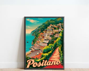 Positano Vintage Travel Poster: Amalfi Coast Wall Art