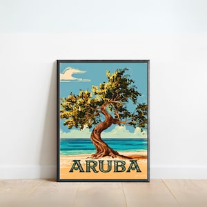 Aruba Vintage Travel Poster - Aruba Print, Caribbean Wall Art, Framed, Gift, Caribbean Island Present