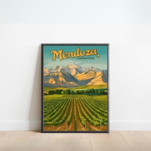 Mendoza Vintage Reise Poster - Mendoza Druck, Argentinien Wandkunst, gerahmt, Geschenk Argentinien Geschenk
