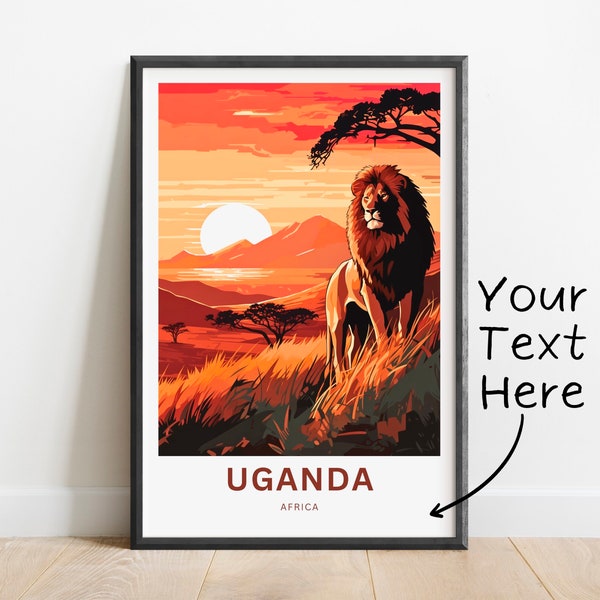 Personalized Uganda Travel Print - Uganda poster, Africa Wall Art, Framed present, Gift Africa Decor Present, Customize Your Text