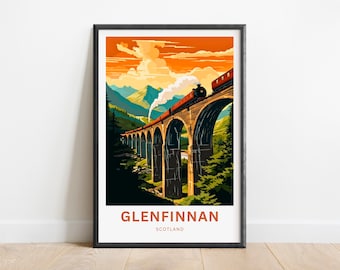 Impression de voyage Glenfinnan - Affiche Glenfinnan, art mural écossais, cadeau encadré, cadeau écossais cadeau