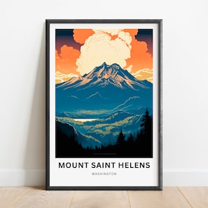 Mount St. Helens Travel Print - Mount Saint Helen poster, Washington Wall Art, Framed present, Gift Washington Present, Personalized
