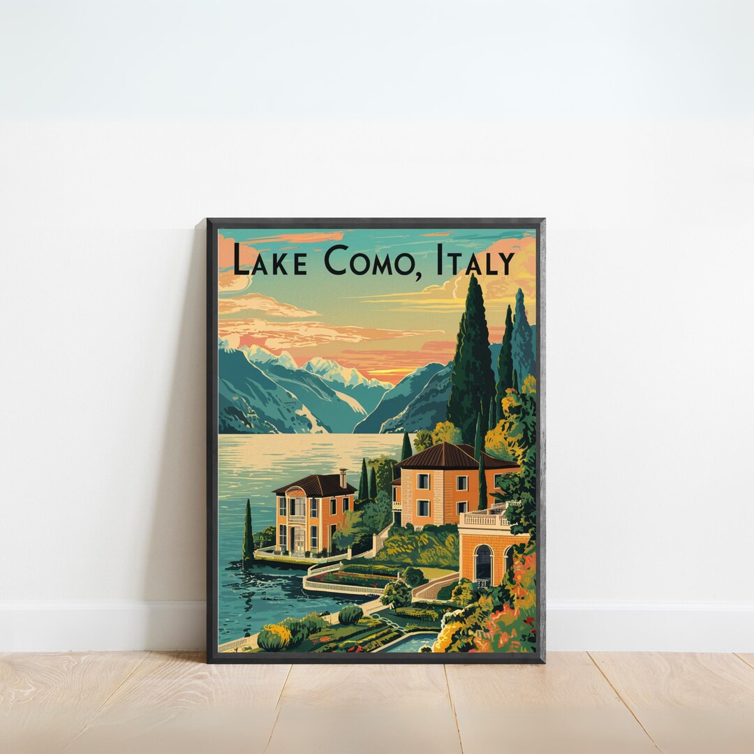 lake como italy travel poster art print (digital... Lake Como Vintage Travel Poster - Lake Como Print, Italy Wall Art ...