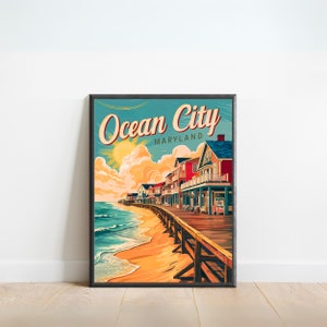 Ocean City Vintage Reiseplakat - Ocean City Druck, Maryland Vintage Wandkunst, gerahmtes Geschenk, Geschenk Maryland vorhanden