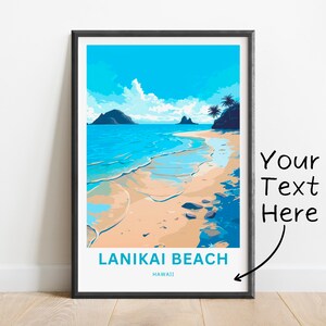 Personalized Lanikai Beach Travel Print - Lanikai Beach poster, Hawaii Wall Art, Framed present, Gift Hawaii Present