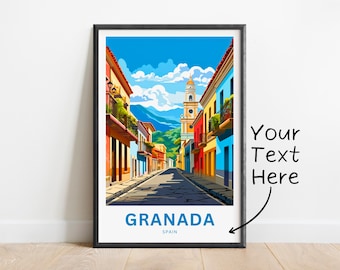 Impresión personalizada de viaje de Granada - Cartel de Granada, Arte de la pared de España, Presente enmarcado, Regalo España presente