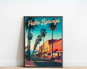 Póster de viaje vintage de Palm Springs: impresión de Palm Springs, arte de pared de California, regalo enmarcado, regalo de California