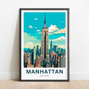 Manhattan Travel Print - Manhattan poster, New York Wall Art, Framed present, Gift New York Present
