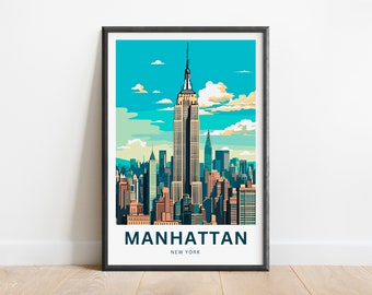 Manhattan Travel Print - Manhattan Poster, New York Wall Art, gerahmtes Geschenk, Geschenk New York
