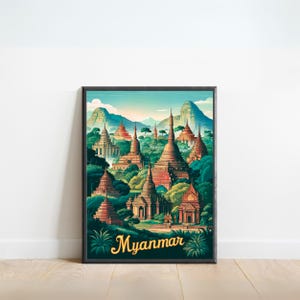 Myanmar Vintage Travel Poster - Myanmar Print, Asia Wall Art, Framed, Gift Asia Present