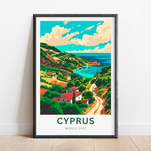 Cyprus Travel Print - Cyprus poster, Middle East Wall Art, Framed present, Gift Middle East Present, Customize Your Text