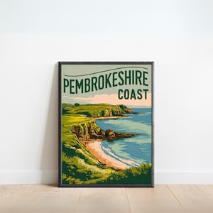 Pembrokeshire Vintage Travel Poster - Pembrokeshire Print, Wales Wall Art, Framed, Gift National Park Present