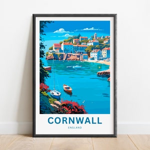 Cornwall Travel Print - Cornwall poster, England Wall Art, Framed present, Gift England Present