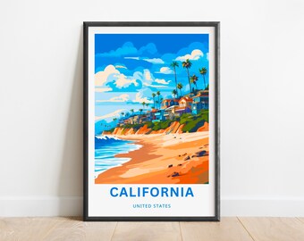 California Beach Travel Poster: Modern Coastal Wall Art