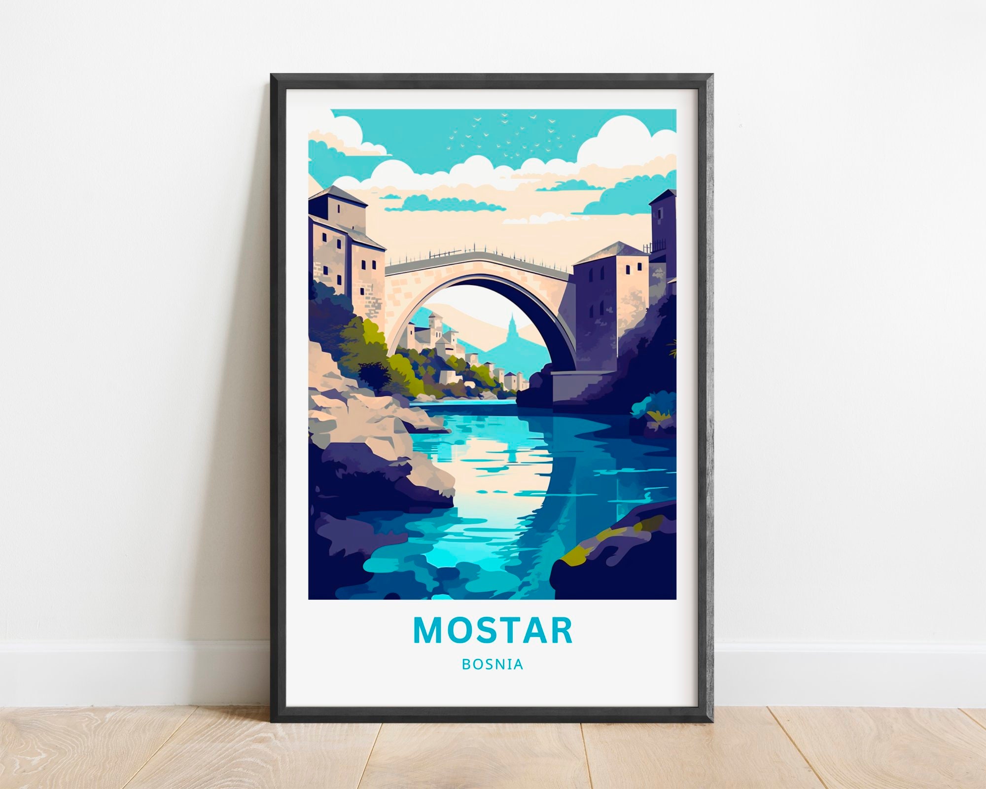 Mostar Travel Print - Mostar poster, France Wall Art, Bosnia present, Gift Bosnia Present
