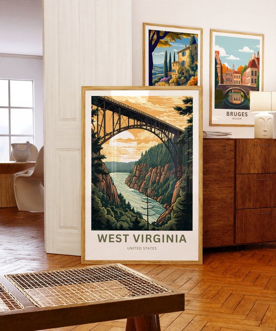 West Virginia Travel Poster: New River Gorge Bridge Art Print - Etsy