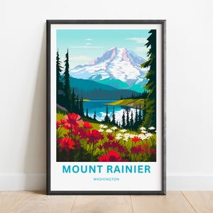 Mount Rainier Travel Print - Mount Rainier poster, Washington Wall Art, Framed present, Gift Washington Present