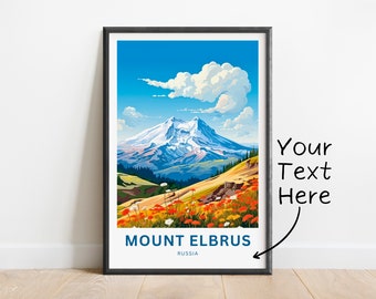 Personalized Mount Elbrus Travel Print - Mount Elbrus poster, Russia Wall Art, Framed present, Gift Russia Present