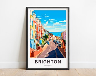 Brighton Travel Print - Brighton poster, England Wall Art, Framed present, Gift England Present