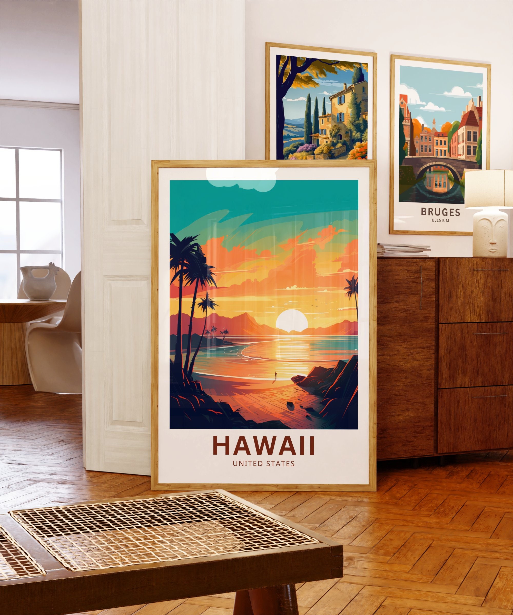 ハワイの夕日旅行ポスター - ワイキキビーチアートプリント - Etsy 日本