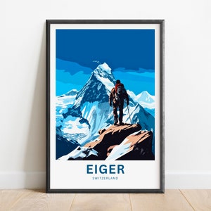Eiger Travel Print - Eiger Mountain poster, Switzerland Wall Art, Framed present, Gift Switzerland Present