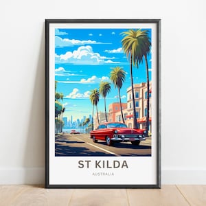 St Kilda Travel Print - St Kilda poster, Australia Wall Art, Framed present, Gift Australia Present