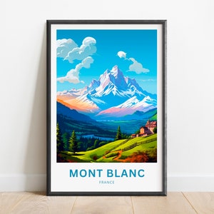 Mont Blanc Travel Print - Mont Blanc poster, France Wall Art, Framed present, Gift Europe Present