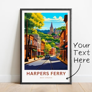Personalized Harpers Ferry Travel Print - Harper&#39;s Ferry poster, West Virginia Wall Art, Framed present, Gift West Virginia Present
