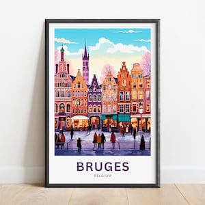 Bruges Travel Print - Bruges poster, Belgium Wall Art, Framed present, Gift Belgium Present