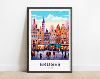 Bruges Travel Print - Bruges poster, Belgium Wall Art, Framed present, Gift Belgium Present