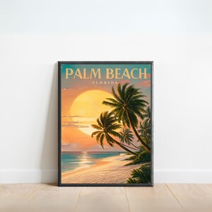 Cartel de viaje vintage de Palm Beach - Impresión de Palm Beach, Arte de la pared de Florida, Presente enmarcado, Regalo Florida Presente