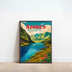 Azores Vintage Travel Poster - Azores  Print, Portugal Wall Art, Framed, Gift Portugal Present