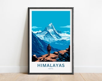 Impression de voyage Himalaya - Poster Himalaya, art mural Népal, cadeau encadré, cadeau Népal