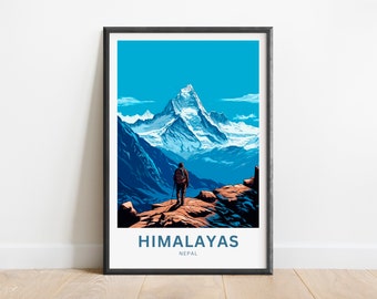 Himalayas Travel Print - Himalayas poster, Nepal Wall Art, Framed present, Gift Nepal Present