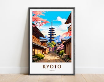 Kyoto Japan Art Print: Temple, Cherry Blossoms (Digital File)