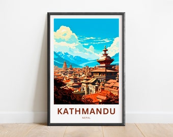 Kathmandu Travel Print - Kathmandu poster, Nepal Wall Art, Framed present, Gift Nepal Present
