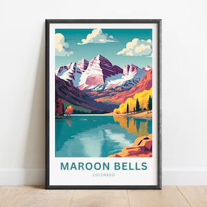 Maroon Bells Travel Print - Maroon Bells poster, Colorado Wall Art, Framed present, Gift Colorado Present