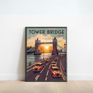 Tower Bridge Vintage Travel Poster - Tower Bridge Print, London Wall Art, Framed present, Gift England Present