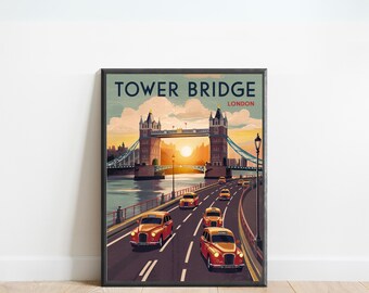 Tower Bridge Vintage Travel Poster - Tower Bridge Print, London Wall Art, Framed present, Gift England Present