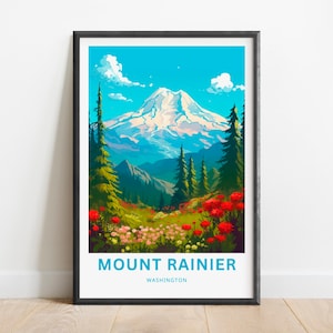 Mount Rainier Travel Print - Mount Rainier poster, Washington Wall Art, Framed present, Gift Washington Present