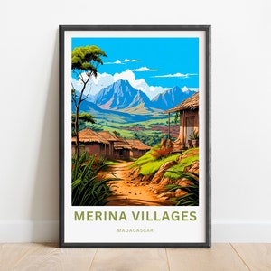 Merina Villages Travel Print - Merina Villages Madagascar poster, Africa Wall Art, Framed present, Gift Madagascar Present