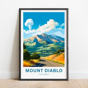 Mount Diablo Travel Print - Mount Diablo poster, California Wall Art, Framed present, Gift California Present