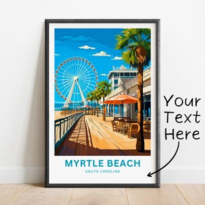 Personalized Myrtle Beach Travel Print - Myrtle Beach poster, South Carolina Wall Art, Framed present, Gift United States Present